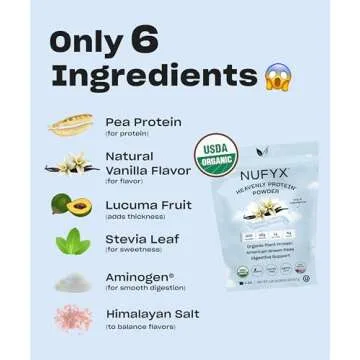NUFYX® • Heavenly Protein® Powder • World’s Finest 100% Organic American Grown Peas • Vegan • Gluten Free • Low Carb (Creamy Vanilla, 40 Scoops)