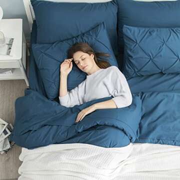 Bedsure Queen Comforter Set Teal - Bed in a Bag Queen Size 7 Pieces, GentleSoft™ Pintuck Bed Set Gift for Family, Pinch Pleat Teal Comforter with Sheets, Pillowcases & Shams