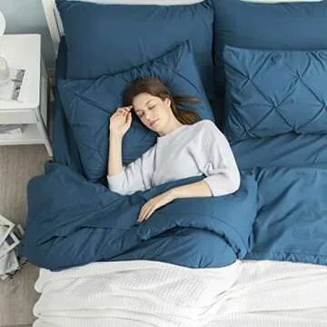 Bedsure Queen Comforter Set Teal - Bed in a Bag Queen Size 7 Pieces, GentleSoft™ Pintuck Bed Set Gift for Family, Pinch Pleat Teal Comforter with Sheets, Pillowcases & Shams