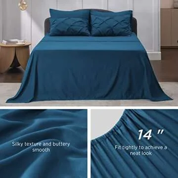 Bedsure Queen Comforter Set Teal - Bed in a Bag Queen Size 7 Pieces, GentleSoft™ Pintuck Bed Set Gift for Family, Pinch Pleat Teal Comforter with Sheets, Pillowcases & Shams