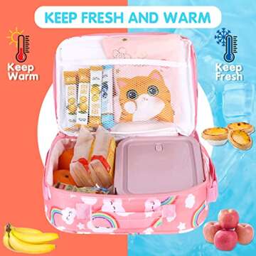 Girls Lunch Boxes for School, Pop Lunch Box for Girls, Insulated Lunch Box for Kids, Office School Supplies Leakproof Cooler Lunch Box