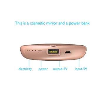 VinSa LED Lighted Travel Makeup Mirror, Multifunctional Makeup Mirror and Portable Charger (Rose Gold)