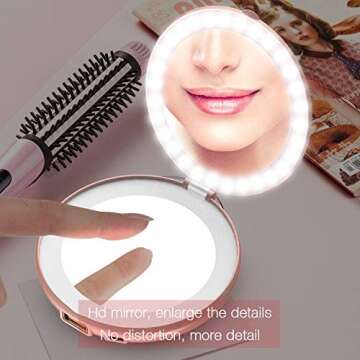 VinSa LED Lighted Travel Makeup Mirror, Multifunctional Makeup Mirror and Portable Charger (Rose Gold)