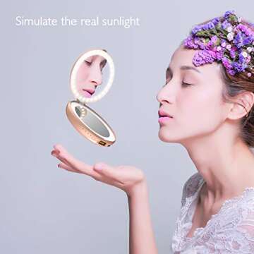 VinSa LED Lighted Travel Makeup Mirror, Multifunctional Makeup Mirror and Portable Charger (Rose Gold)