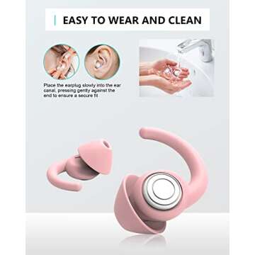 Ear Plugs for Sleeping Noise Cancelling & Reduction Silicone, 2 Pairs Reusable Sleep Ear Plugs,Hearing Protection Earplugs Sound Blocking for Concerts,Motorcycle,Work(Pink)