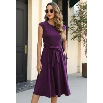 Elegant Women's Cap Sleeve Midi Dress with Belt MY227