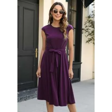 Elegant Women's Cap Sleeve Midi Dress with Belt MY227