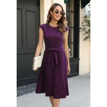 Elegant Women's Cap Sleeve Midi Dress with Belt MY227