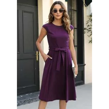 Elegant Women's Cap Sleeve Midi Dress with Belt MY227