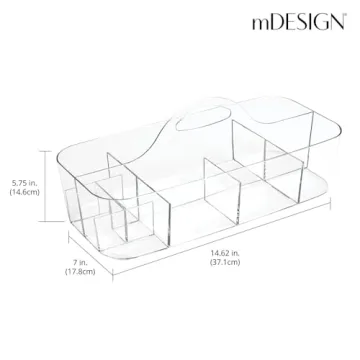 mDesign Plastic Portable Craft Storage Organizer Caddy Tote, Divided Basket Bin with Handle for Craft, Sewing, Art Supplies - Holds Paint Brushes, Colored Pencils, Stickers, Glue, X-Large - Clear