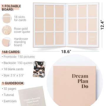 Vision Board Kit for Women - 168 Cards with Premium Pictures & Quotes, Foldable Board & Guide Book | Complete Manifestation Clip Art Craft Supplies for Adults | Original Dream Plan Do All-in-One Kit