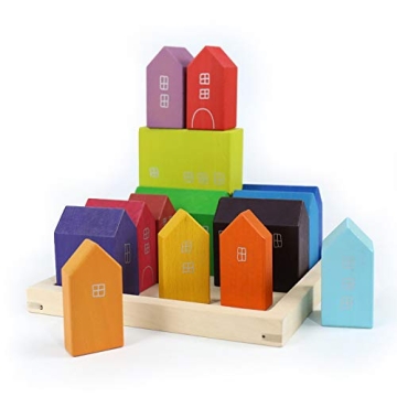 Moderngenic Little Houses Set - Colorful Wooden Toys for Kids