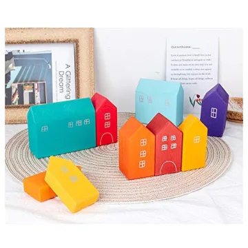 Moderngenic Little Houses Set - Colorful Wooden Toys for Kids