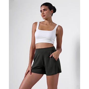 ODODOS Modal Soft Relaxed Shorts with Pockets for Women High Wasit Casual Shorts, Black, Medium