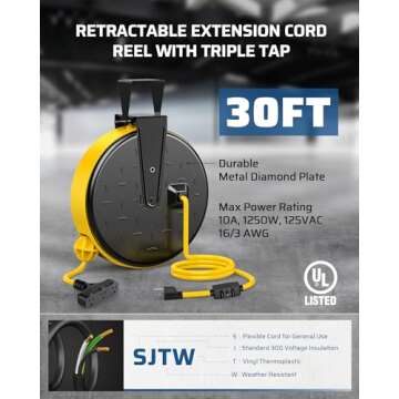 Retractable Extension Cord Reel for Garage & Shop