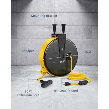 Retractable Extension Cord Reel for Garage & Shop