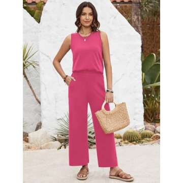 SuperPrity Two Piece Sets for Women Summer Outfits Lounge Sets Matching Loungewear Wide Leg Sweatsuits Fashion Trendy Clothes-L,Red