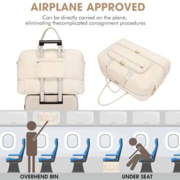 Weekender Overnight Bag Women: Large Travel Duffle Bag with Shoe Compartment & Wet Pocket Carry On Tote Bag Gym Duffel Bag with Toiletry Bag Bag for Hospital Beige