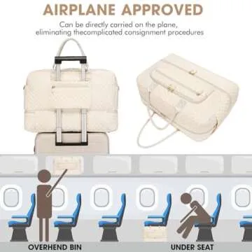 Weekender Overnight Bag Women: Large Travel Duffle Bag with Shoe Compartment & Wet Pocket Carry On Tote Bag Gym Duffel Bag with Toiletry Bag Bag for Hospital Beige