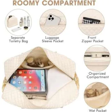 Weekender Overnight Bag Women: Large Travel Duffle Bag with Shoe Compartment & Wet Pocket Carry On Tote Bag Gym Duffel Bag with Toiletry Bag Bag for Hospital Beige