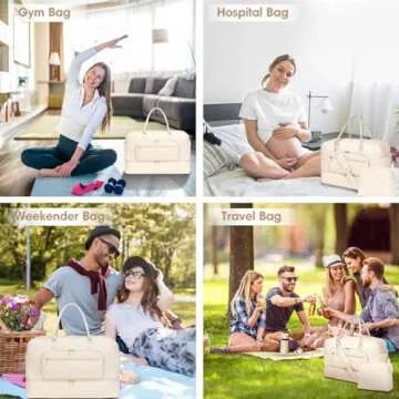 Weekender Overnight Bag Women: Large Travel Duffle Bag with Shoe Compartment & Wet Pocket Carry On Tote Bag Gym Duffel Bag with Toiletry Bag Bag for Hospital Beige