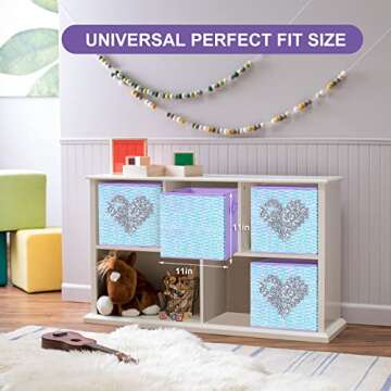 ELUCHANG Foldable Sequin Storage Basket Bin Closet Cubes Kids Toys Organizer Boxes, Collapsible Fabric Cubby Storage Bins for Girls,Organizing,Babies,Nursery,Shelves 11x11x11 (Purple,4PCS)