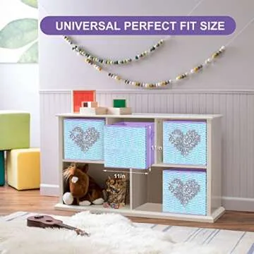 ELUCHANG Foldable Sequin Storage Basket Bin Closet Cubes Kids Toys Organizer Boxes, Collapsible Fabric Cubby Storage Bins for Girls,Organizing,Babies,Nursery,Shelves 11x11x11 (Purple,4PCS)
