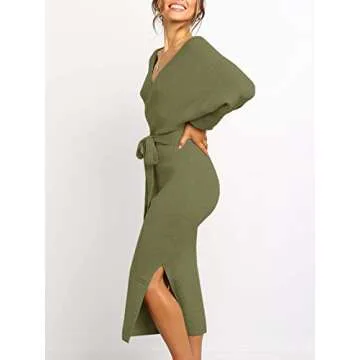 Chang Yun Women's Long Maxi Sweater Dresses Sexy Wrap Batwing V Neck Slit Open Back Holiday Bodycon ...