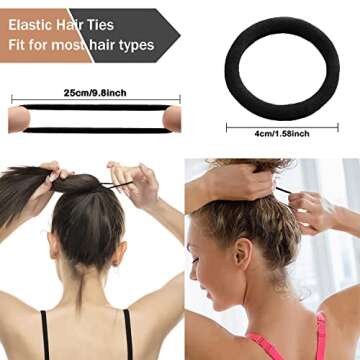 100PCS Black Elastic Hair Ties Bulk for Women Girls, Cotton Seamless Hair Bands No Damage, Elastic P...