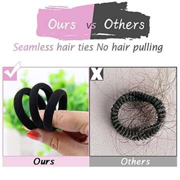 100PCS Black Elastic Hair Ties Bulk for Women Girls, Cotton Seamless Hair Bands No Damage, Elastic Ponytail Holders for Thick Thin Hair (2 Inch in Diameter)