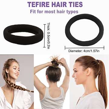 100PCS Black Elastic Hair Ties Bulk for Women Girls, Cotton Seamless Hair Bands No Damage, Elastic Ponytail Holders for Thick Thin Hair (2 Inch in Diameter)