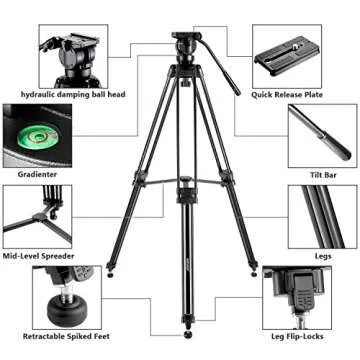 Neewer Professional 61 inches/155 Centimeters Aluminum Alloy Video Camera Tripod with 360 Degree Fluid Drag Head,1/4 and 3/8-inch Quick Release Plate and Bag,Load up to 13.2 pounds/6 kilograms