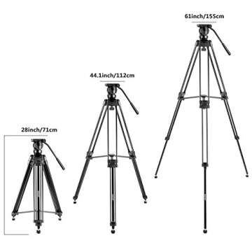 Neewer Professional 61 inches/155 Centimeters Aluminum Alloy Video Camera Tripod with 360 Degree Fluid Drag Head,1/4 and 3/8-inch Quick Release Plate and Bag,Load up to 13.2 pounds/6 kilograms