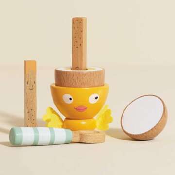 Le Toy Van - Wooden Honeybake 'Chicky Chick' Wooden Egg Cup Set | Pretend Food Kitchen Play Toy Set | Kids Role Play Toy Kitchen Accessories
