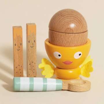 Le Toy Van - Wooden Honeybake 'Chicky Chick' Wooden Egg Cup Set | Pretend Food Kitchen Play Toy Set | Kids Role Play Toy Kitchen Accessories