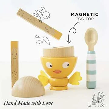 Le Toy Van - Wooden Honeybake 'Chicky Chick' Wooden Egg Cup Set | Pretend Food Kitchen Play Toy Set | Kids Role Play Toy Kitchen Accessories