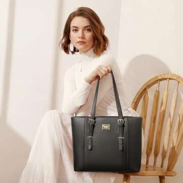 Laptop Bag for Women Large Office Handbags Briefcase Fits Up to 15.6 inch (Updated Version)-Black