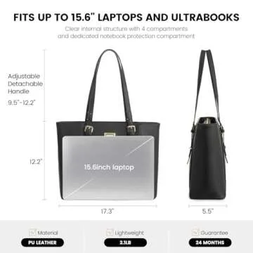 Laptop Bag for Women Large Office Handbags Briefcase Fits Up to 15.6 inch (Updated Version)-Black