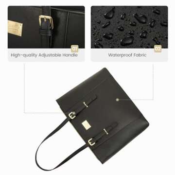 Laptop Bag for Women Large Office Handbags Briefcase Fits Up to 15.6 inch (Updated Version)-Black