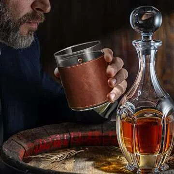 2 Sets Leather Rocks Glasses 11.5 oz Leather Wrapped Whiskey Glasses with Gift Box Glass Sleeve Bourbon Glass Gift for Men Father (Brown)