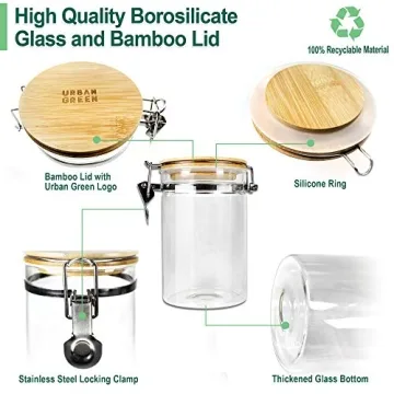 Urban Green Glass Storage Canister Set with Bamboo Lids