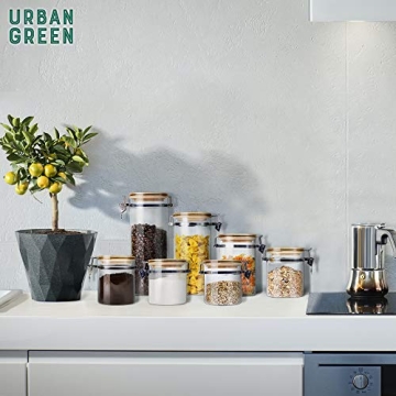 Urban Green Glass Storage Canister Set with Bamboo Lids