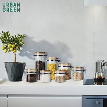 Urban Green Glass Storage Canister Set with Bamboo Lids