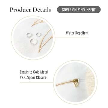 Hofdeco Premium Fall Coastal Patio Indoor Outdoor Lumbar Pillow Cover Only, 12"x20" Water Repellent for Backyard, Couch, Neutral Tan Embroidered Coconut Tree with Fringed Trim