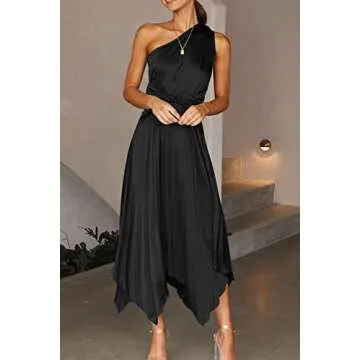 Stylish PRETTYGARDEN One Shoulder Satin Maxi Dress