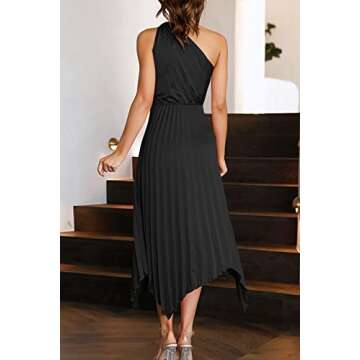 PRETTYGARDEN Women's Summer Long Satin Dress One Shoulder Sleeveless Ruched Twist Flowy Maxi Dresses