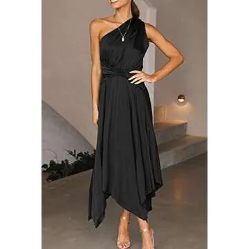Stylish PRETTYGARDEN One Shoulder Satin Maxi Dress