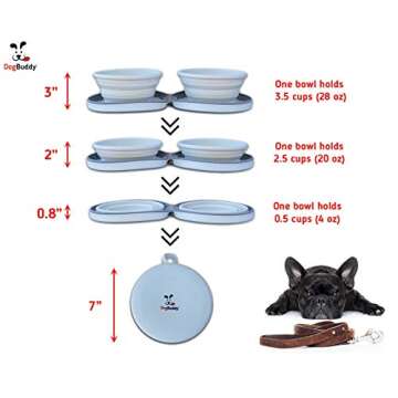 DogBuddy Travel Bowls, Large Collapsible Silicone Dog Bowl with Case, Foldable Expandable Dog Food Water Bowl, Portable Pet Feeding Accessories for Outdoors Travel Camping Hiking, Mist
