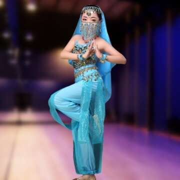 Baisdan Belly Dance Face Veil for Girls, Arabian Nights Outfit for Women, Halloween Cosplay Costume Gift for Girls & Women, Light Blue