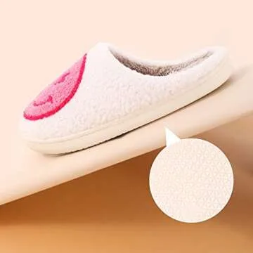 Qubuwalk Retro Lightning Bolt Smile Face Slippers Soft Plush Comfy Warm Fuzzy Slippers Women's Cozy House Slippers